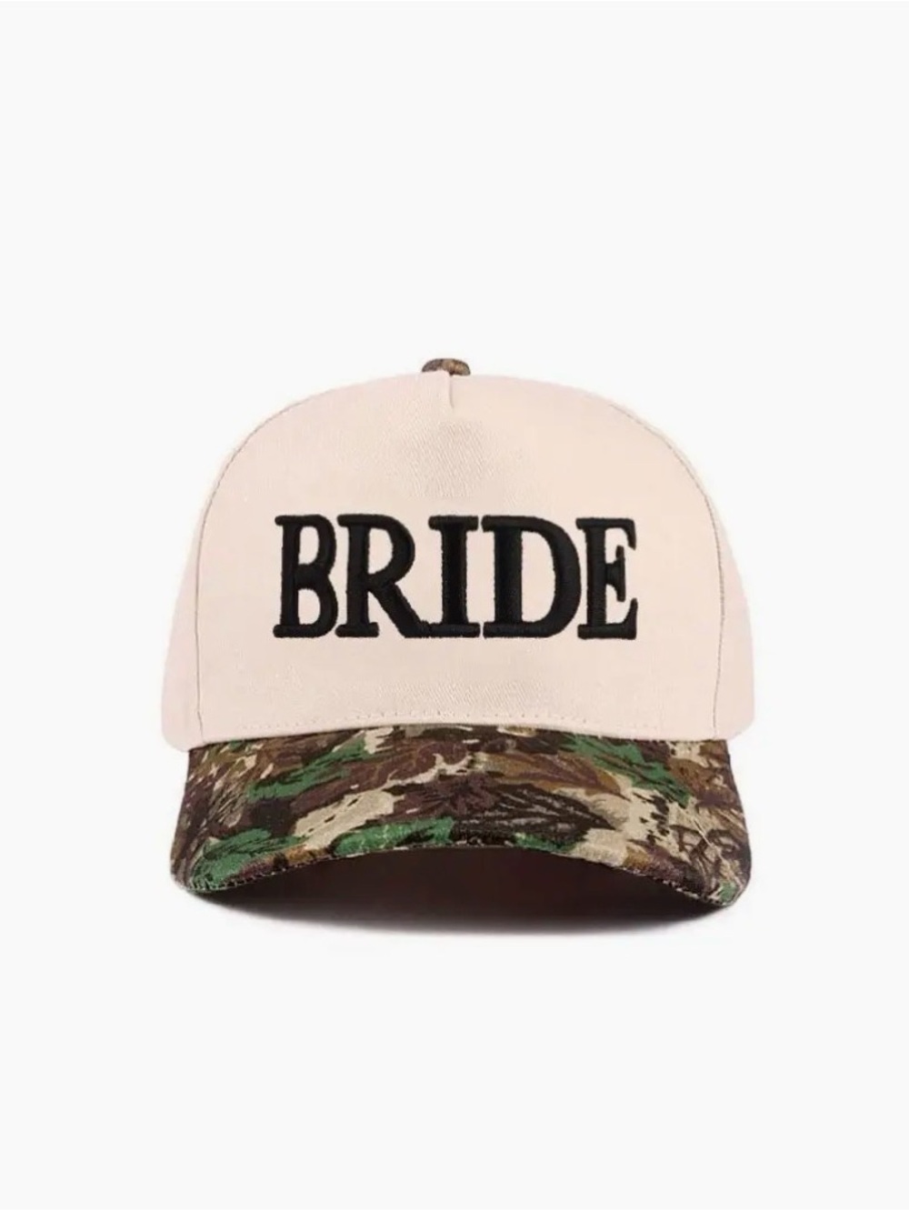 Zenana Bride Embroidered Baseball Cap - Cream with Camo Bill